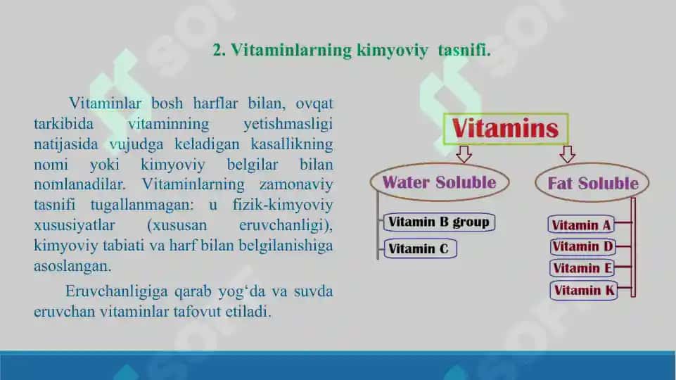 Vitaminlarning kimyoviy tasnifi va ularni sinteziga ta'sirv etuvchi omillar. Taqdimot. 19 bet. 7