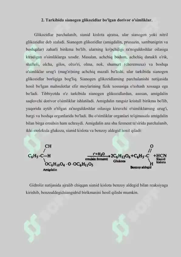 Dorivor o'simlik mahsuloti tarkibida amigdalinni aniqlash. Referat 7 sahifa. 4