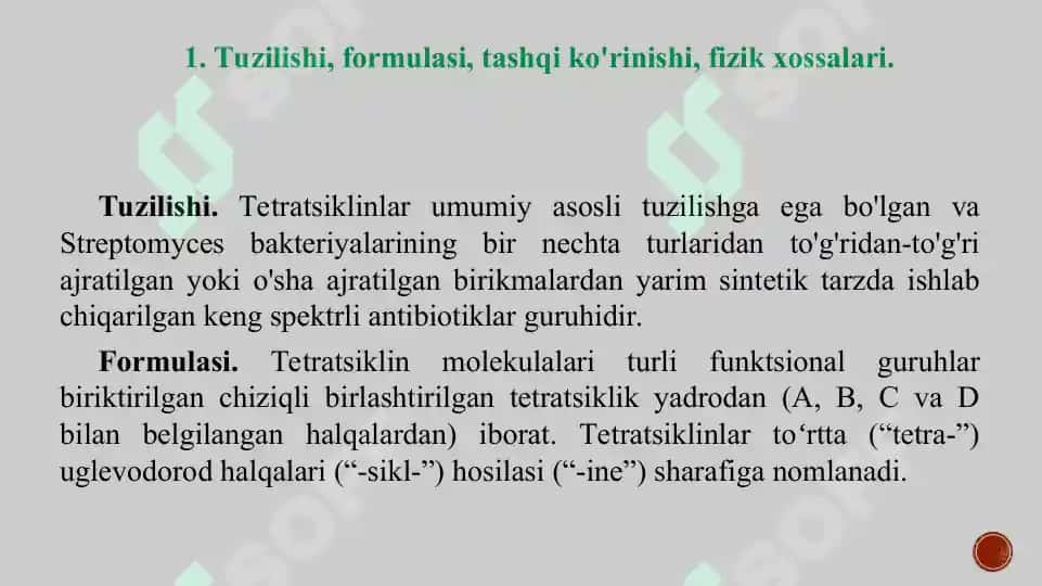 Tetratsiklinlar guruhiga kirgan dori moddalarining sifatini baholashda qo'llaniladigan tahlil usullari. Taqdimot 14 bet 3