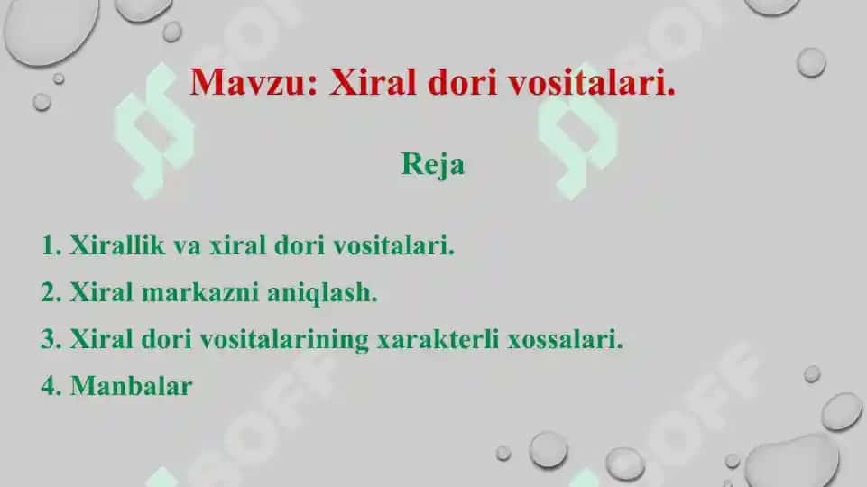 Xiral dori vositalari. Taqdimot, 10 bet. 2