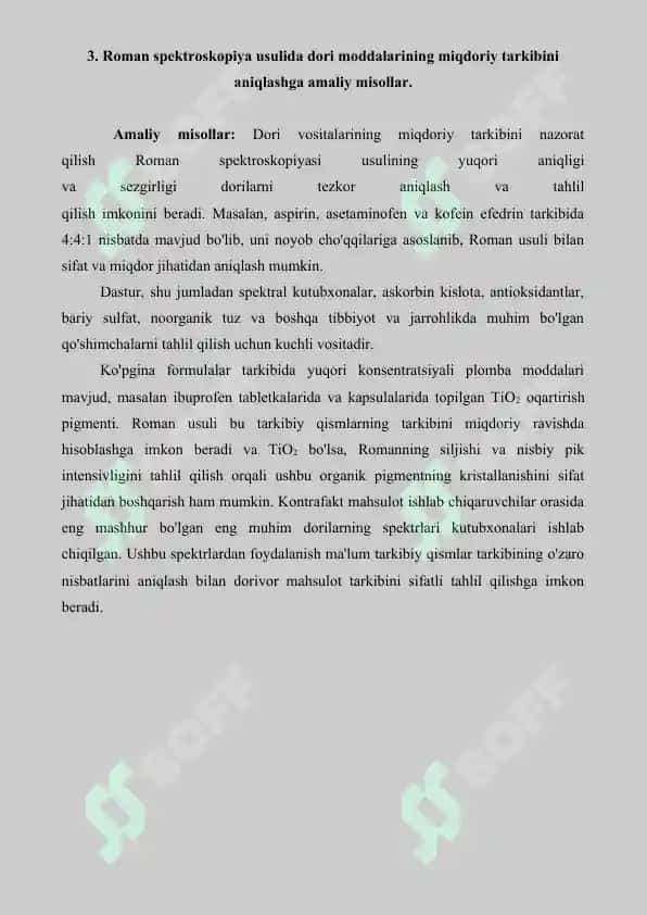 Roman spektroskopiya usulining dori moddalari tahlilida qo`llanilishi. Referat 8 bet 4