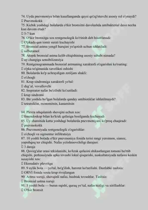Pediatriya agros test javoblari 5