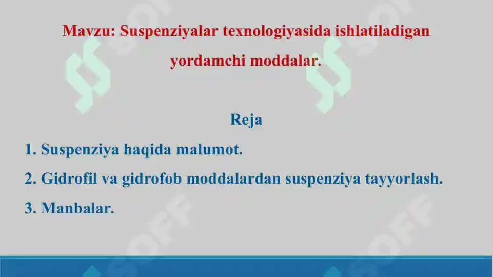 Suspenziyalar texnologiyasida ishlatiladigan yordamchi moddalar. Taqdimot 11 bet. 2
