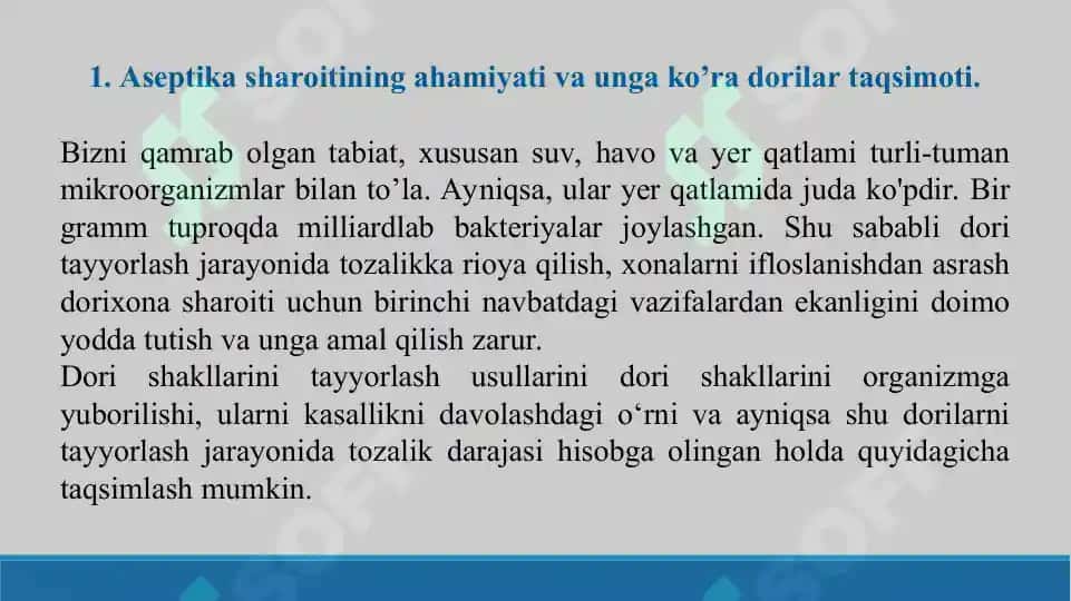 Aseptika sharoitini yaratishning o’ziga xos tomonlari va muammolari. Taqdimot 15 bet. 3
