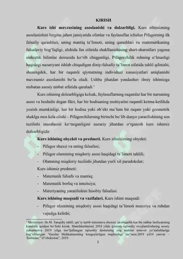 Kurs ishi: Pifagor olamining miqdoriy asosi haqidagi ta’limoti 2