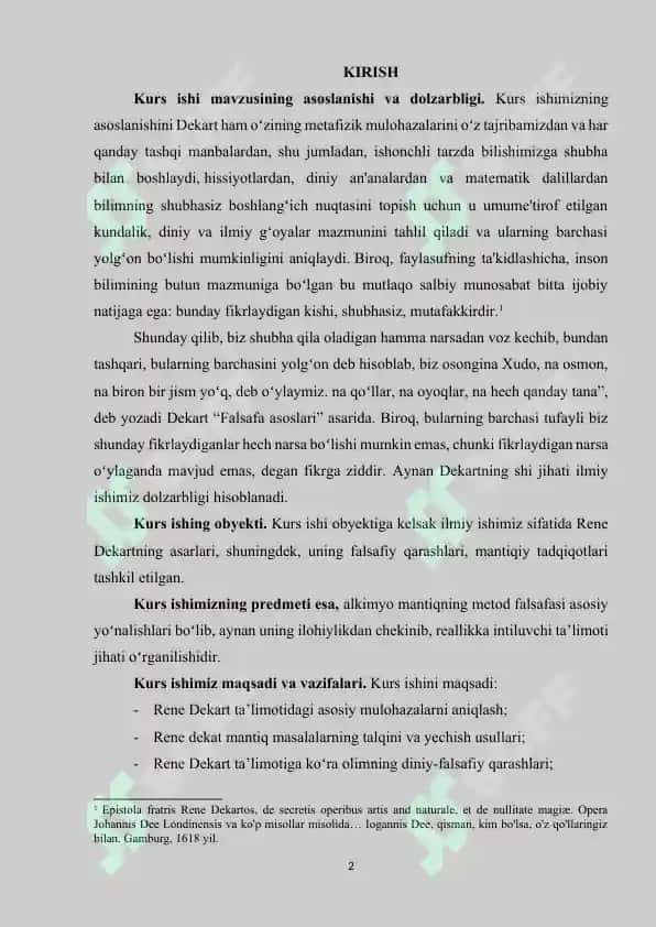 Rene Dekart mantiqiy ta’limotida metod falsafasi (kurs ishi) 2