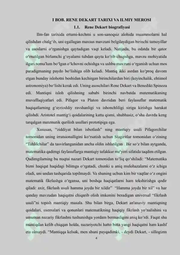 Rene Dekart mantiqiy ta’limotida metod falsafasi (kurs ishi) 4