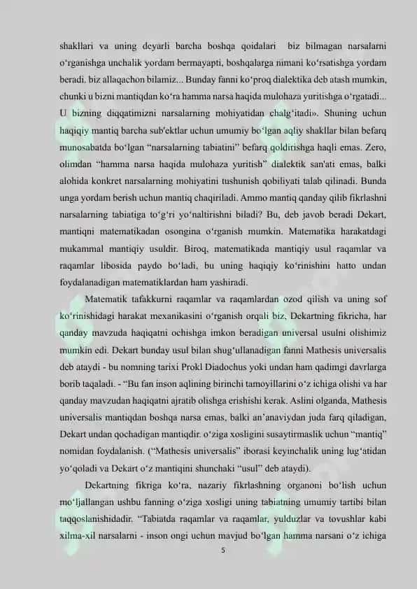 Rene Dekart mantiqiy ta’limotida metod falsafasi (kurs ishi) 5