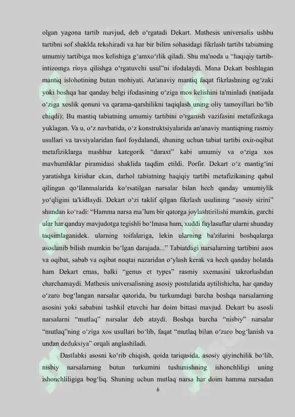 Rene Dekart mantiqiy ta’limotida metod falsafasi (kurs ishi) 6