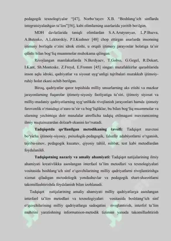 BOSHLANG’ICH SINF O‘QUVCHILARINING MILLIY QADRIYATLARGA BO‘LGAN MUNOSABATINI SHAKLLANTIRISH METODIKASI 8