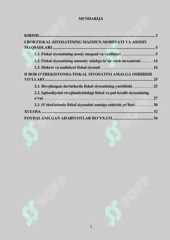 Fiskal siyosatining mohiyati, maqsadlari, vositalari va barqarorlashtirish siyosati. Kurs ishi 2