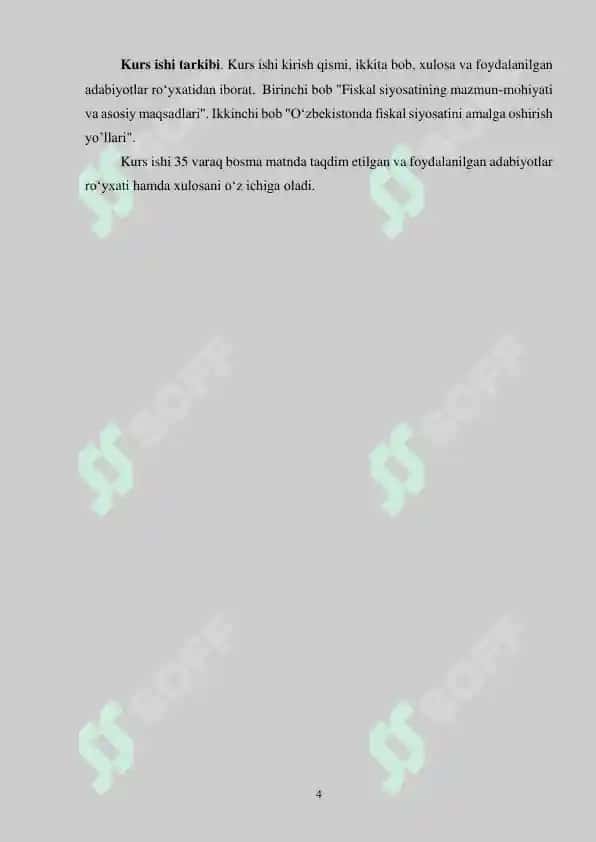 Fiskal siyosatining mohiyati, maqsadlari, vositalari va barqarorlashtirish siyosati. Kurs ishi 4