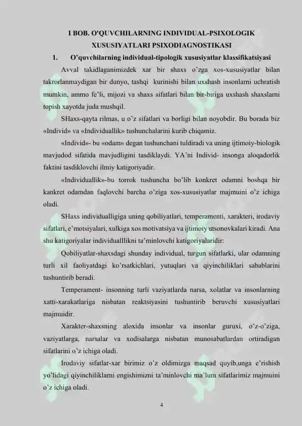 O'QUVCHILARNING INDIVIDUAL-PSIXOLOGIK XUSUSIYATLARI PSIXODIAGNOSTIKASI: TEMPERAMENT VA XARAKTER 4