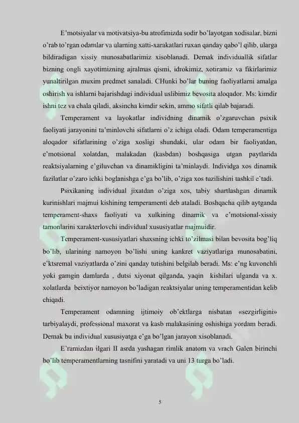 O'QUVCHILARNING INDIVIDUAL-PSIXOLOGIK XUSUSIYATLARI PSIXODIAGNOSTIKASI: TEMPERAMENT VA XARAKTER 5