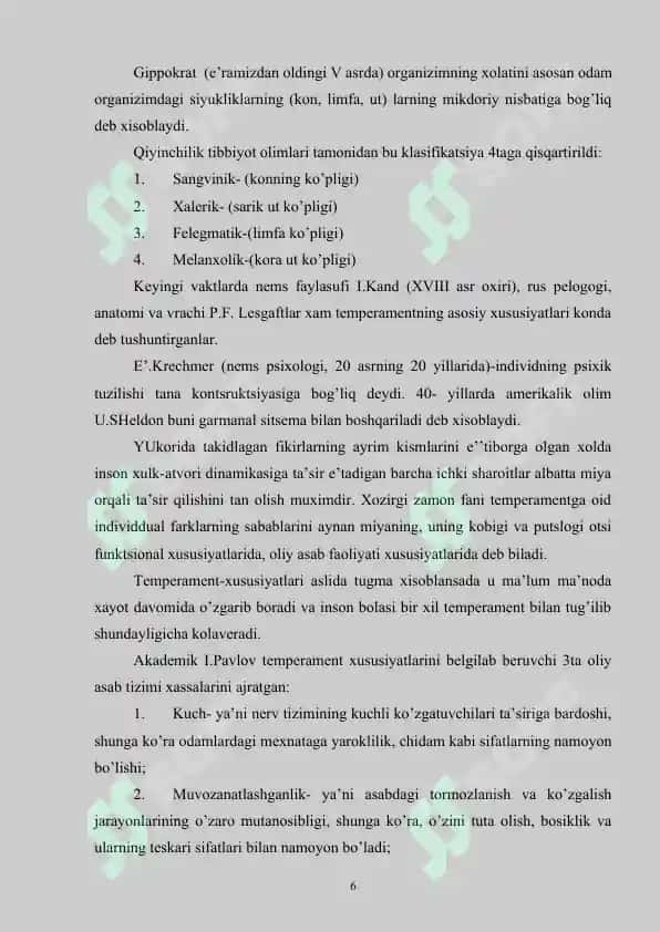 O'QUVCHILARNING INDIVIDUAL-PSIXOLOGIK XUSUSIYATLARI PSIXODIAGNOSTIKASI: TEMPERAMENT VA XARAKTER 6