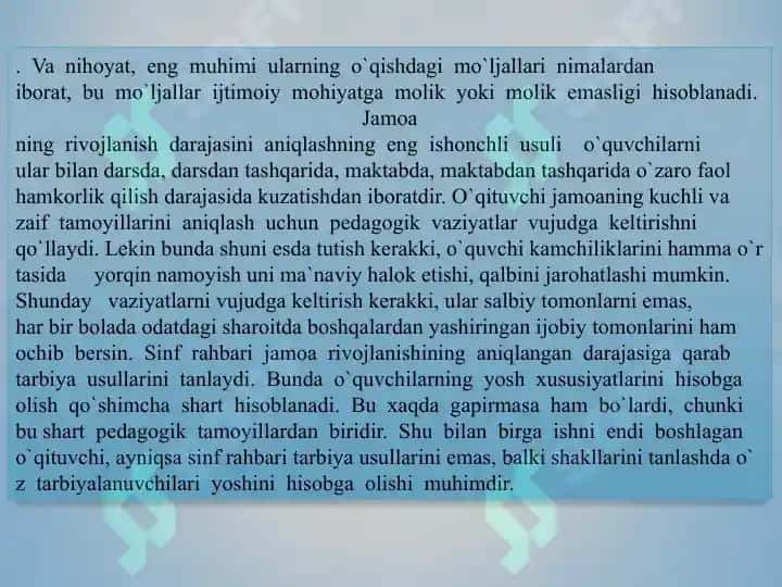 Tarbiya metodlarining jamoaning rivojlanish darajasiga bog'liqligi 4