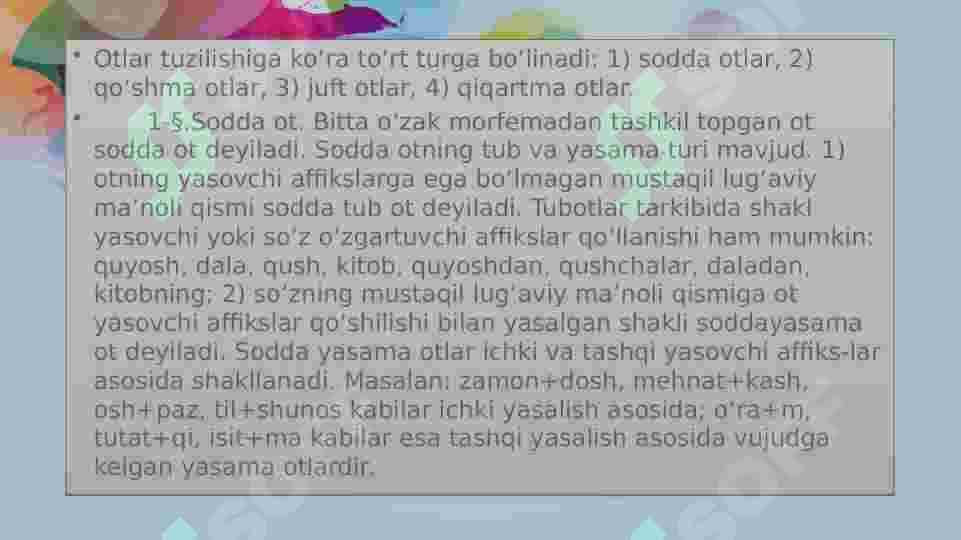 Otlarning tuzilish turlari haqida ma’lumotlar 2