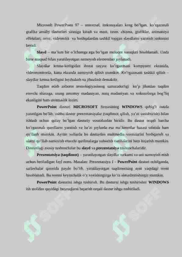 TAQDIMOT YARATISH (POWER POINT ) DASTURI VA UNING IMKONIYATLARI. 2