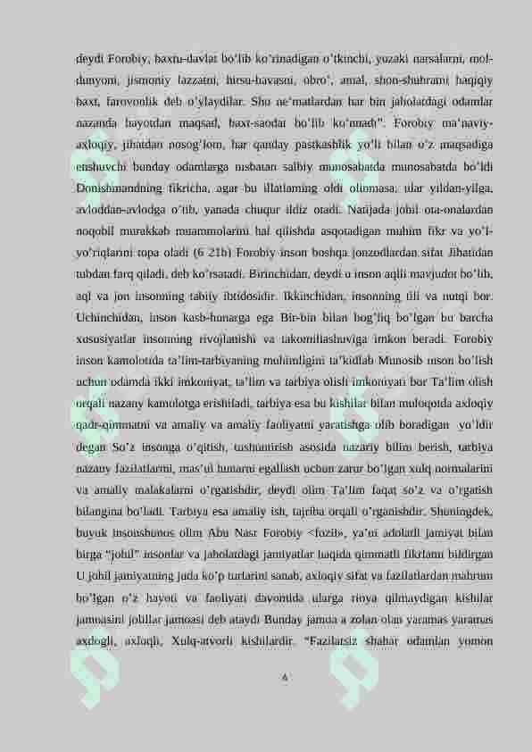 Abu Nasr Forobiyning “Fozil odamlar shahri” asarida  ta’limiy axloqiy qarashlar 6