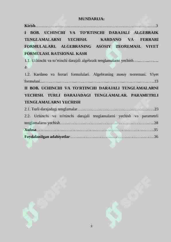 To'rtinchi darajali algebrik tenglamalarni yechish. Ferrari formulasi 2