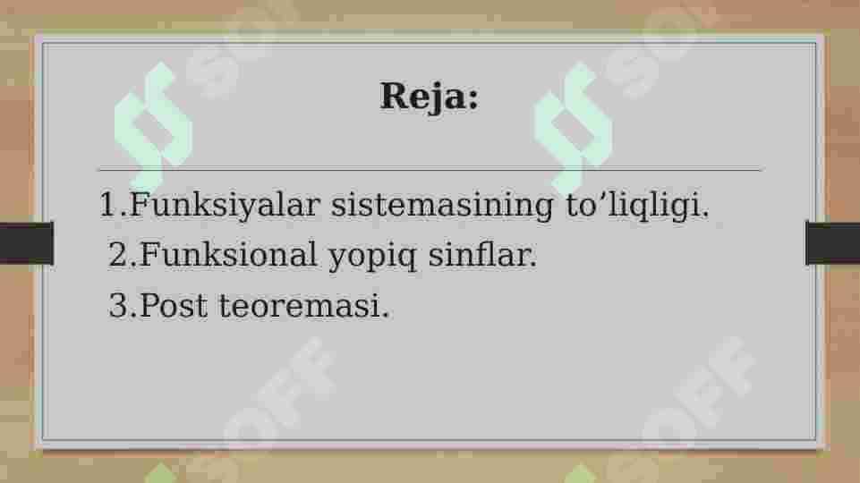 Funksional yopiq sinflar. Post teoremasi 2