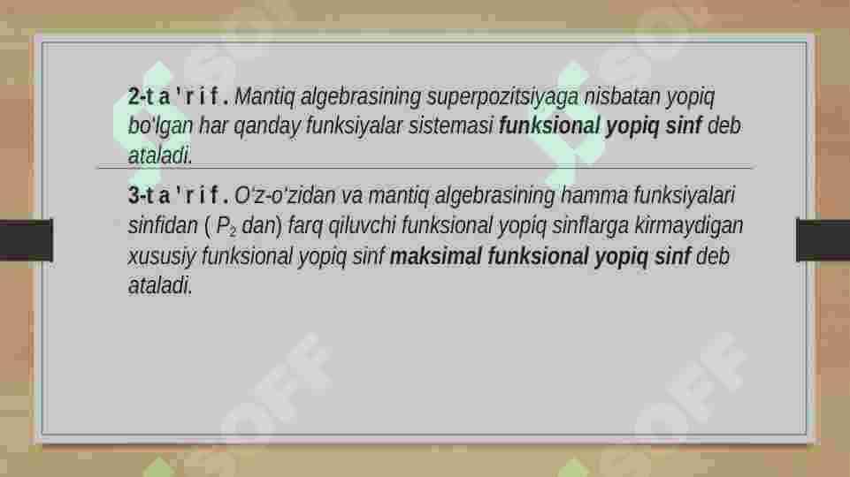 Funksional yopiq sinflar. Post teoremasi 4