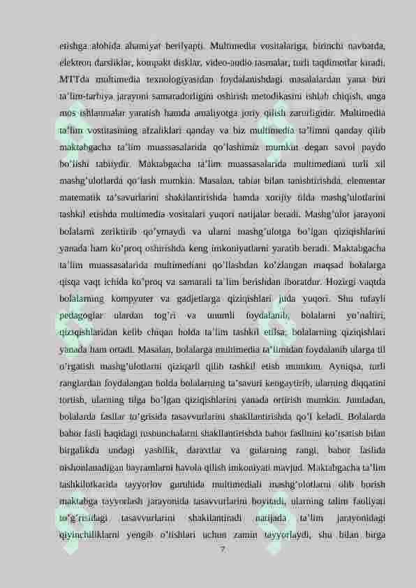 MAKTABGACHA TA'LIMDA MULTIMEDIALARDAN FOYDALANISH 7
