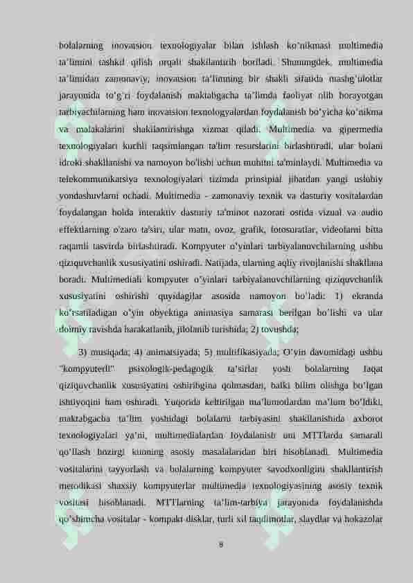 MAKTABGACHA TA'LIMDA MULTIMEDIALARDAN FOYDALANISH 8