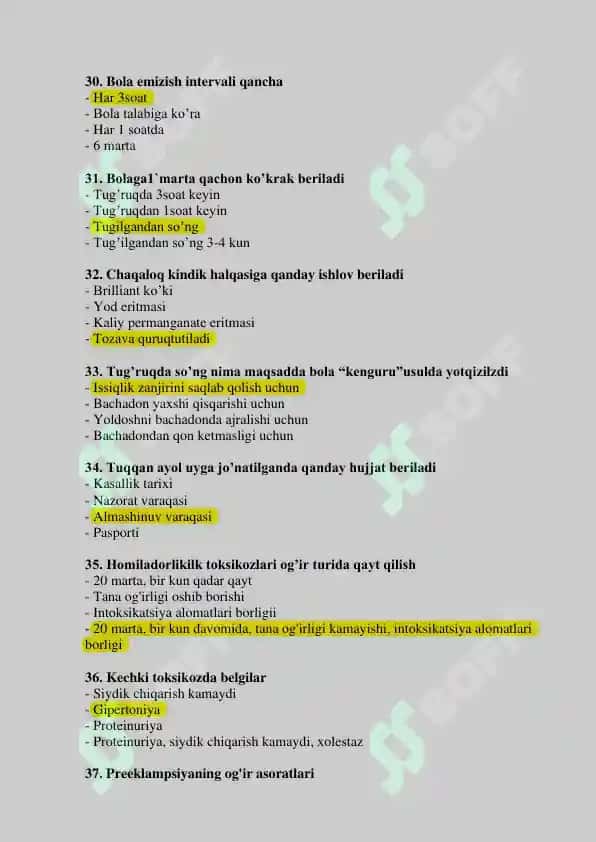 Akusherlik ishi savollar javolari bilan 5