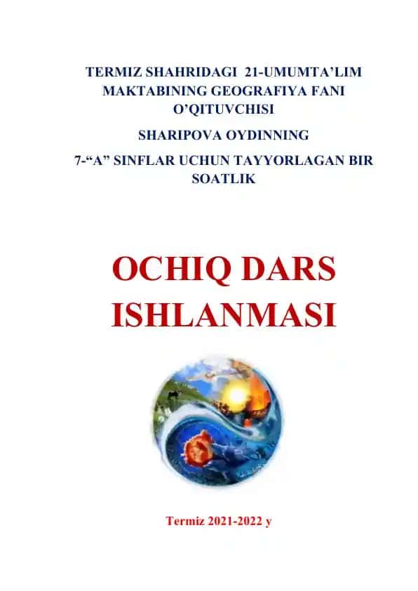7-sinf geografiyasi o'rta osiyo aholisi o'qitish dars ishlanmasi