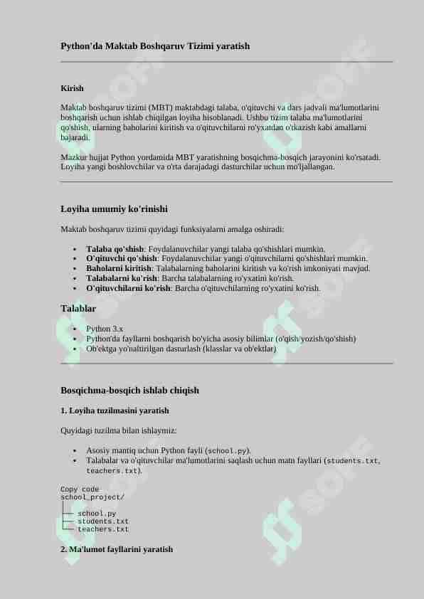 Maktab proyektini qilish bo'yicha yo'riqnoma | to'liq python tilida 1