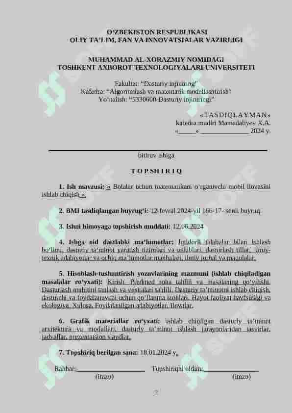 Bolalar uchun matematikani o‘rgatuvchi mobil ilovasini ishlab chiqish 2