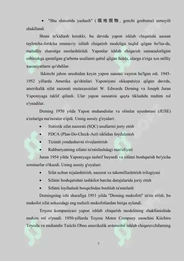 Yapon ishlab chiqarish menejmenti 7