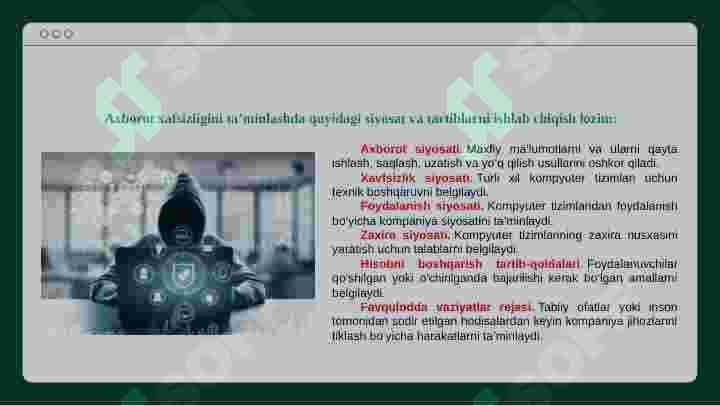 Kiberxavfsizlikda axborot xavfsizligini ta’minlashning asosiy  usullari va shifrlash masalalari 8