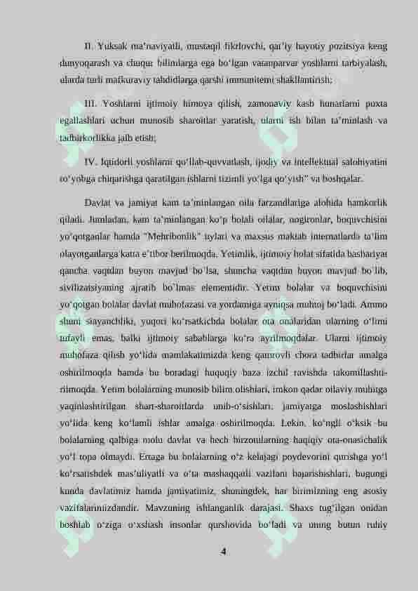 Xalq ta'limi psixologi ishining o'ziga xosligi(mehribonlik uyi,internatlar)sotsial ta'minot sog'liqni saqlash (bolalar uyi) huquq targ'ibot tizimi 4