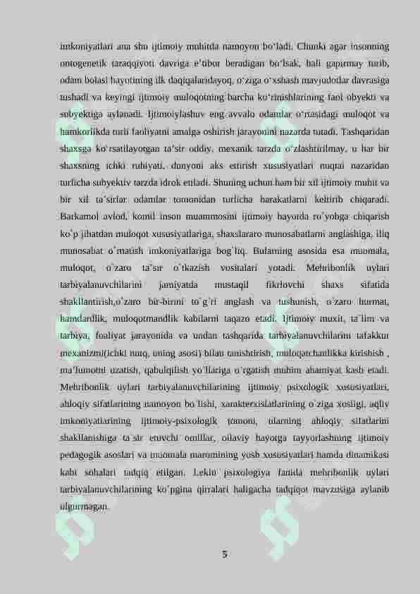 Xalq ta'limi psixologi ishining o'ziga xosligi(mehribonlik uyi,internatlar)sotsial ta'minot sog'liqni saqlash (bolalar uyi) huquq targ'ibot tizimi 5