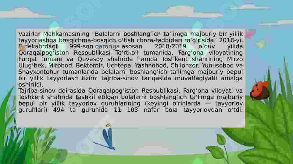 Bolalarni boshlangʻich taʼlimga majburiy bir yillik tayyorlov guruhlarini tashkil etish toʻgʻrisida nizom 2