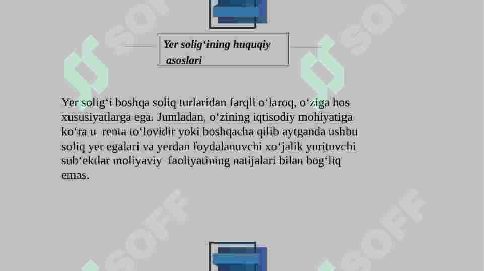 Yuridik shaxslardan olinadigan yer solig'i. 3