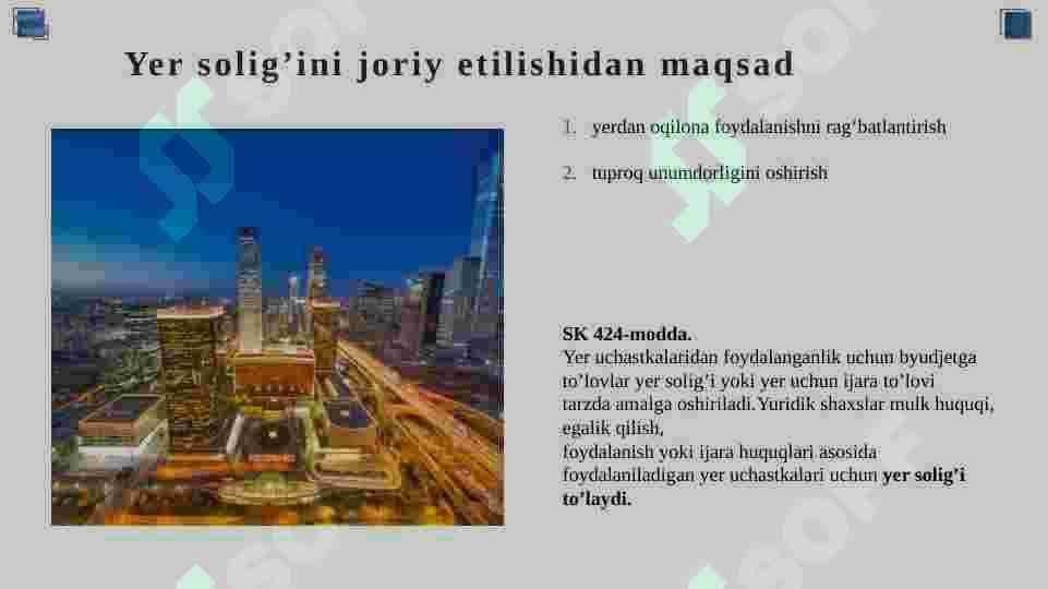 Yuridik shaxslardan olinadigan yer solig'i. 5