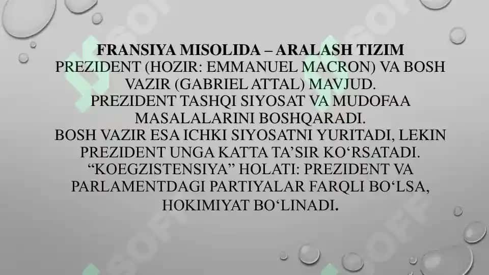 Davlat boshlig’ining xorijiy davlatlar davlat mexanizmida tutgan o‘rni 8