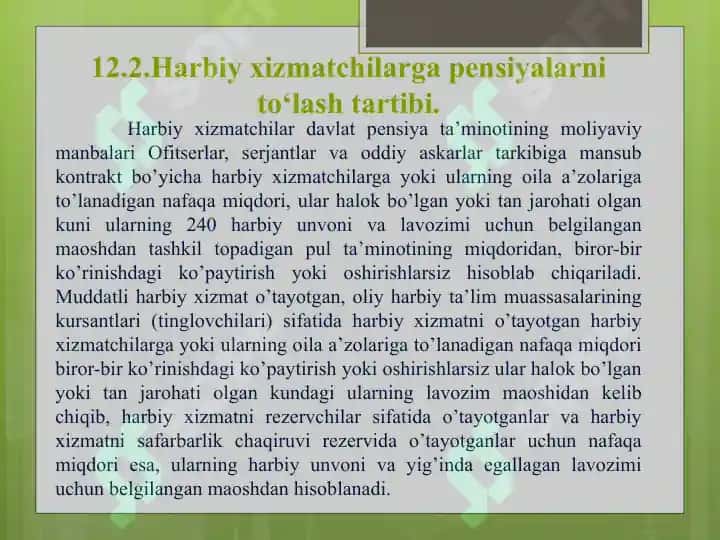 Harbiy xizmatchilar pensiya ta'minoti 6