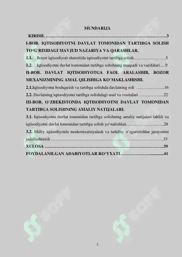 IQTISODIYOTNI DAVLAT TOMONIDAN TARTIBGA SOLISHNING MOHIYATI VA VAZIFALARI 2