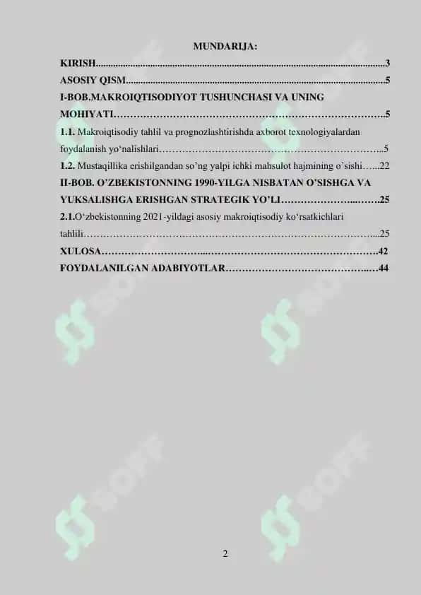 O'zbekiston Respublikasi rivojlanishining makroiqtisodiy ko'rsatkichlari 2