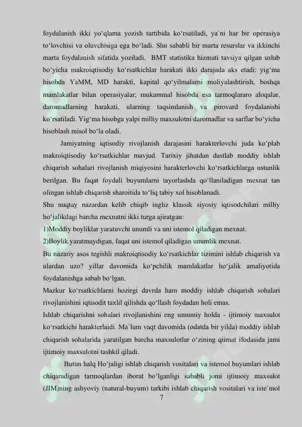 O'zbekiston Respublikasi rivojlanishining makroiqtisodiy ko'rsatkichlari 7