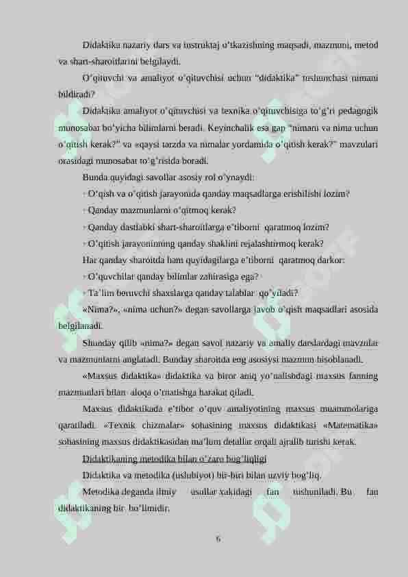 PEDAGOGIK FANLARNI O`QITISHGA QO`YILADIGAN DIDAKTIK TALABLAR 6