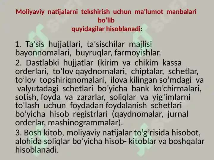 Mahsulotlarni sotilishi va undan ko'rilgan moliyaviy natijalar auditning xususiyatlari 6