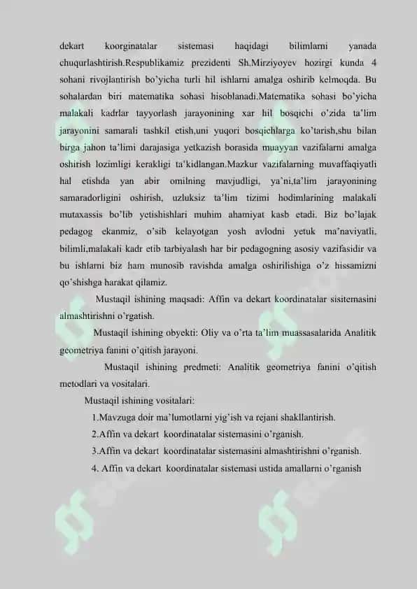 Tekislikda affin va dekart koordinatalar sistemasini almashtirish 4