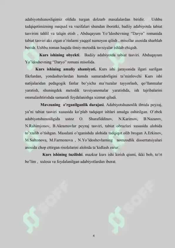 BADIIY ADABIYOTDA TABIAT TASVIRI. ABDUQAYUM YÔLDOSHEVNING “ DARYO” ROMANI MISOLIDA 4