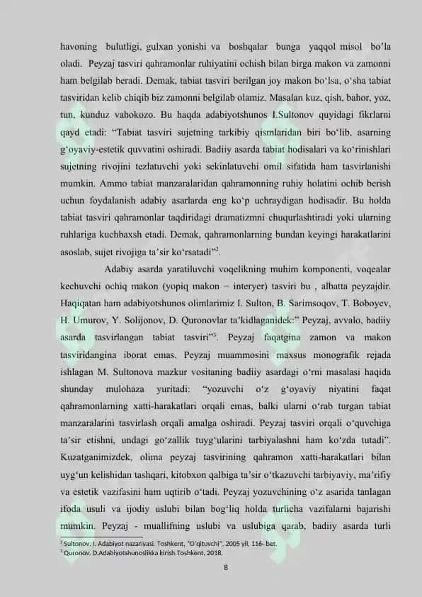 BADIIY ADABIYOTDA TABIAT TASVIRI. ABDUQAYUM YÔLDOSHEVNING “ DARYO” ROMANI MISOLIDA 8