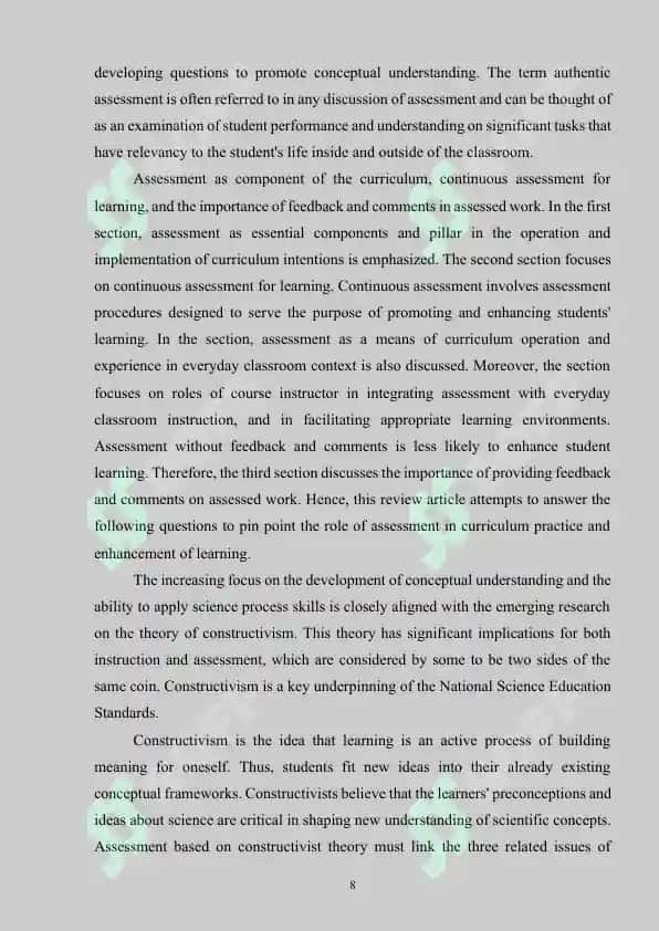 Role of assessment in the teaching-learning process 8